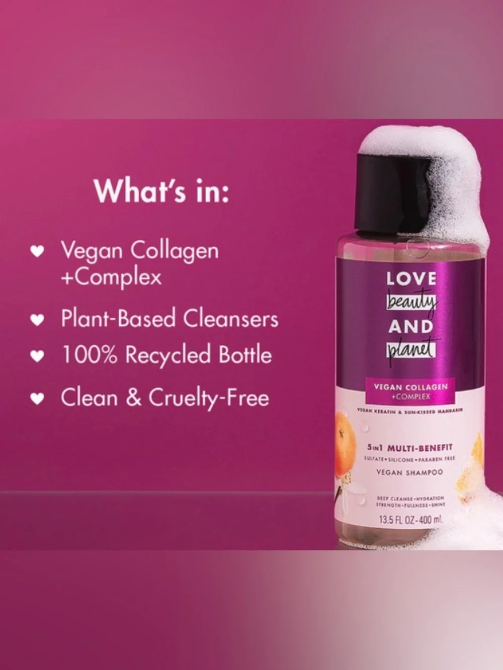 Love Beauty & Planet Shampoo Vegan 5 In 1 Keratin & Sun-kissed Mandarin 13.5ozX4